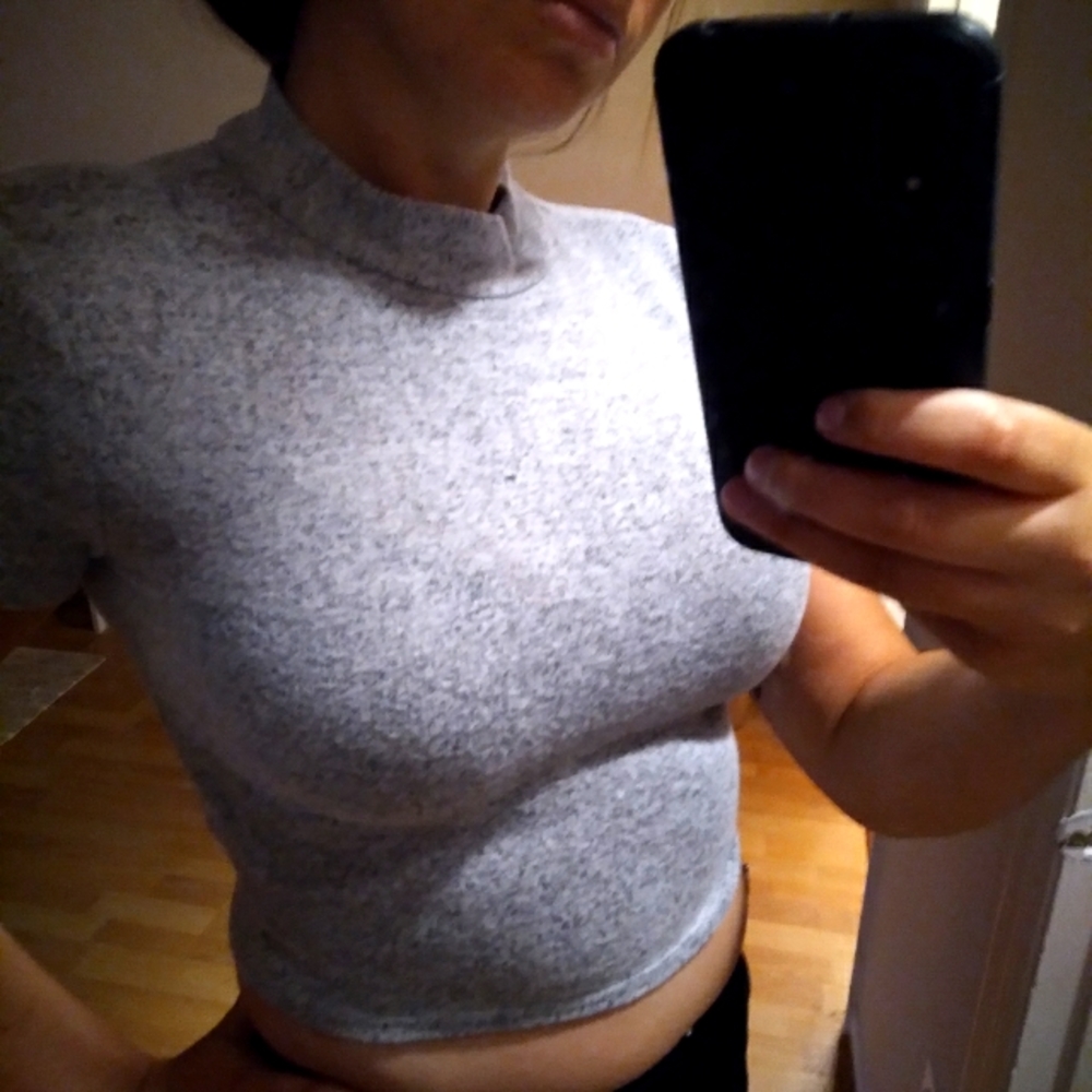 Grey mock neck crop top